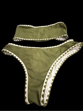 Zaful Olive and White Bikini Set size 6